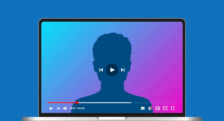 Silhouette of a person on a video player screen, representing faceless content creation for YouTube channels.